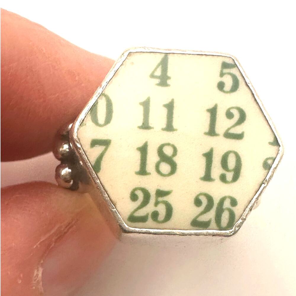 CHINA BAROQUE Ring 925 Sterling Silver Keno Green Number Game CB Pinkie Jewelry - Picture 3 of 12